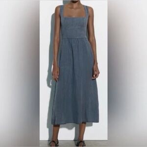 Zara Blue Linen Midi Dress